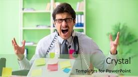  Presentation with help desk - Colorful slide set enhanced with workload balance - young help desk operator working backdrop and a seafoam green colored foreground