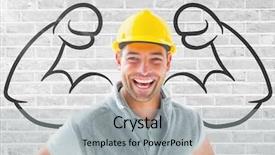  Presentation with happy anniversay work - Presentation theme consisting of workman - happy worker with hat background and a  colored foreground