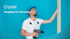  Presentation with construction site construction - Amazing presentation theme having workman-in-a-hardhat-holding backdrop and a teal colored foreground