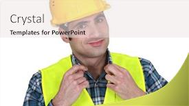  Presentation with modern reflective office buildings - Beautiful PPT theme featuring workman-in-a-reflective-vest backdrop and a light gray colored foreground