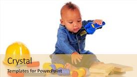  Presentation with baby blocks - PPT theme consisting of workman overalls eagerly playing background and a yellow colored foreground