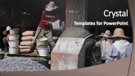  Presentation with workmen - Presentation design having door open in the alien world - 3d background and a violet colored foreground.