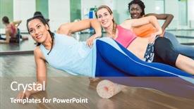  Presentation with group fitness - Slides having workout class of foam rolling background and a coral colored foreground