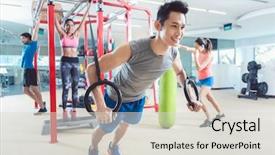 Presentation with tree rings section - Cool new PPT theme with young man exercising with gymnastic backdrop and a light gray colored foreground