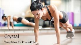  Presentation with strong black woman - Slide set with workout in modern gym next background and a  colored foreground