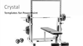  Presentation with weight - PPT theme with workout-weight-bench-with-dumbbells background and a white colored foreground
