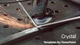  Presentation with factory - Slide deck having workpiece with disk grinder spark background and a dark gray colored foreground