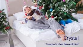  Presentation with black christmas party - Colorful PPT layouts enhanced with messed up - man suffering hangover after christmas backdrop and a sky blue colored foreground