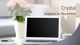  Presentation with workplace - Amazing presentation design having workplace at home with laptop backdrop and a lemonade colored foreground