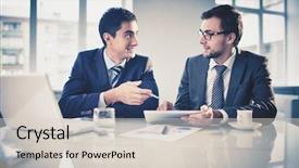  Presentation with german shepherd two young puppys - Presentation design consisting of workplace communication - image of two young businessmen background and a lemonade colored foreground