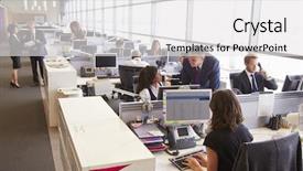  Presentation with discussion - Cool new PPT theme with workplace communication - manager in discussion with coworker backdrop and a white colored foreground