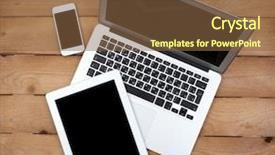  Presentation with open spiral notebook - PPT layouts having workplace communication - open notebook digital tablet background and a tawny brown colored foreground