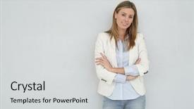  Presentation with dynamic system - Slide set with gray market - dynamic businesswoman looking at camera background and a  colored foreground