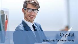  Presentation with antique document - Colorful theme enhanced with looking documents - happy businessman reading document backdrop and a teal colored foreground