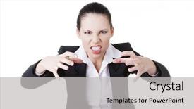 Presentation with conflict workplace - PPT layouts enhanced with workplace conflict - angry businesswoman at the desk background and a light gray colored foreground