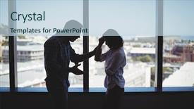  Presentation with conflict workplace - PPT theme having workplace conflict - couple arguing near the window background and a lemonade colored foreground