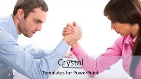  Presentation with meeting table - PPT theme having workplace conflict - man and woman in arm background and a light blue colored foreground