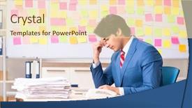  Presentation with employee - Colorful PPT theme enhanced with workplace conflict - young handsome employee with many backdrop and a lemonade colored foreground