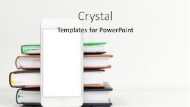  Presentation with smartphone app - PPT theme enhanced with workplace-desk-table-with-smartphone background and a white colored foreground