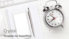  Presentation with smartphone app - Colorful PPT layouts enhanced with workplace-desk-table-with-smartphone backdrop and a white colored foreground