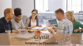  Presentation with coworkers - Colorful slide deck enhanced with workplace diversity - young diverse coworkers posing backdrop and a coral colored foreground