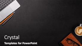  Presentation with notepad - PPT theme having workplace-essentials-laptop-coffee-notepad and a black colored foreground