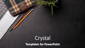  Presentation with notepad - Presentation theme with workplace-essentials-laptop-notepad background and a dark gray colored foreground