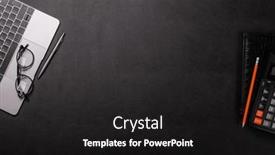  Presentation with notepad - Presentation design featuring workplace-essentials-laptop-notepad and a dark gray colored foreground