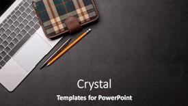  Presentation with notepad - Slides having workplace-essentials-laptop-notepad and a dark gray colored foreground