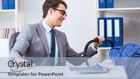  Presentation with newborn - PPT theme with workplace flexibility - businessman looking after newborn baby background and a light blue colored foreground