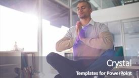  Presentation with executive - Beautiful presentation theme featuring workplace flexibility - male executive doing yoga backdrop and a gray colored foreground