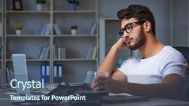  Presentation with office ergonomics man worker exercising - Cool new presentation design with workplace flexibility - young man staying late backdrop and a ocean colored foreground