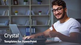  Presentation with office ergonomics man worker exercising - Presentation with workplace flexibility - young man staying late background and a ocean colored foreground