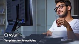  Presentation with office ergonomics man worker exercising - Amazing presentation theme having workplace flexibility - young man staying late backdrop and a  colored foreground