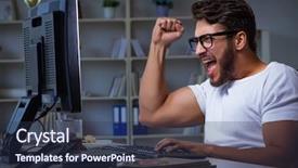  Presentation with office ergonomics man worker exercising - Audience pleasing presentation consisting of workplace flexibility - young man staying late backdrop and a  colored foreground