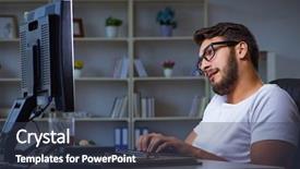  Presentation with office ergonomics man worker exercising - Beautiful presentation featuring workplace flexibility - young man staying late backdrop and a tawny brown colored foreground