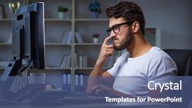  Presentation with late - PPT layouts consisting of workplace flexibility - young man staying late background and a  colored foreground