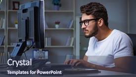  Presentation with office ergonomics man worker exercising - Amazing slides having workplace flexibility - young man staying late backdrop and a tawny brown colored foreground