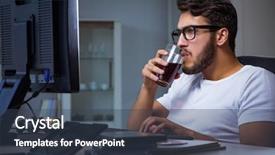  Presentation with late - Presentation theme enhanced with workplace flexibility - young man staying late background and a  colored foreground