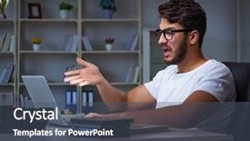  Presentation with late - PPT layouts enhanced with workplace flexibility - young man staying late background and a  colored foreground