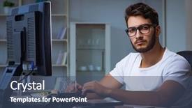  Presentation with late - Amazing slide deck having workplace flexibility - young man staying late backdrop and a  colored foreground