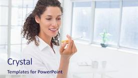  Presentation with electronic games - Cool new slide deck with workplace habbit - casual businesswoman looking at her backdrop and a sky blue colored foreground