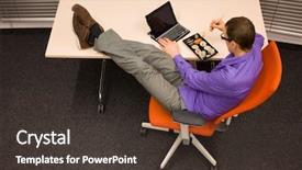  Presentation with chopsticks - PPT theme with workplace habbit - caucasian man with legs background and a tawny brown colored foreground