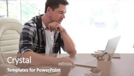  Presentation with laptop - Colorful slides enhanced with workplace habbit - handsome man working on laptop backdrop and a  colored foreground