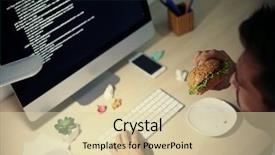  Presentation with snack - Audience pleasing slides consisting of workplace habbit - man having snack while working backdrop and a lemonade colored foreground