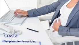  Presentation with pregnant - Presentation design consisting of workplace habbit - midsection of pregnant businesswoman touching background and a sky blue colored foreground