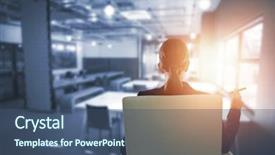  Presentation with cigar - Slide set with workplace habbit - rear view of confident businesswoman background and a ocean colored foreground