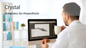  Presentation with online snack - Colorful presentation theme enhanced with workplace habbit - young man having snack while backdrop and a  colored foreground