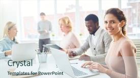  Presentation with workplace - Audience pleasing presentation consisting of workplace in front of laptop backdrop and a sky blue colored foreground