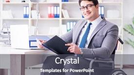  Presentation with working - Colorful slide set enhanced with workplace inclusion - disabled businessman working backdrop and a  colored foreground